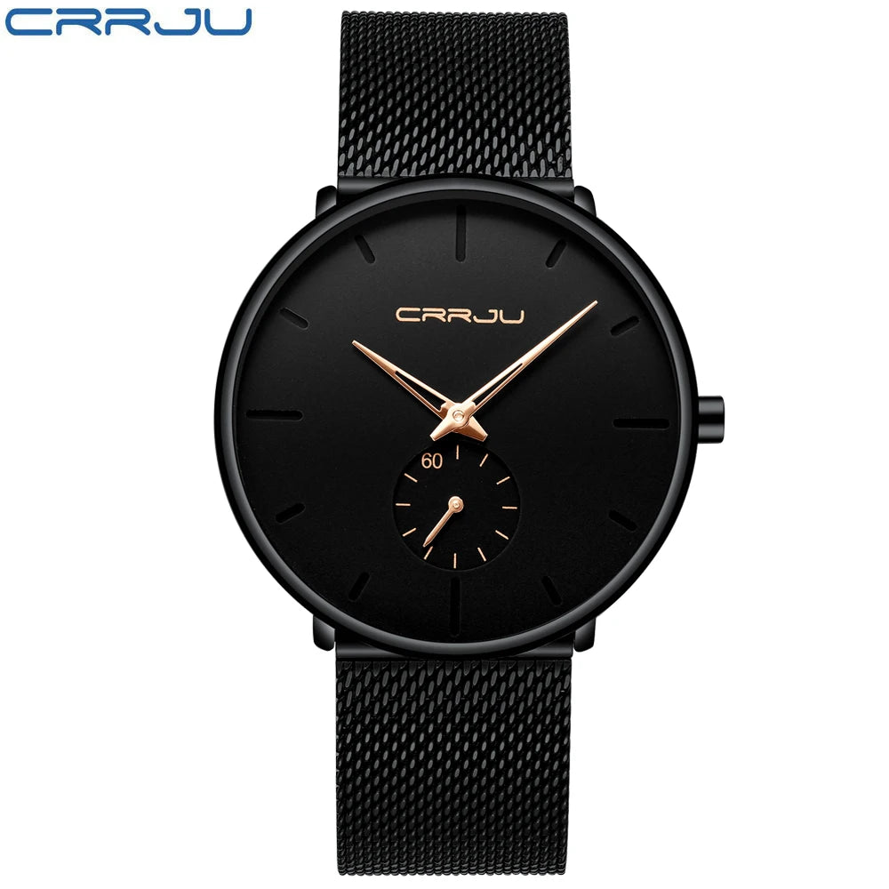 CRRJU New Watches Mens 2019 Man Fashion Simple Stainless Steel Blue Thin Watch For Men Luxury Casual Waterproof Quartz Clock