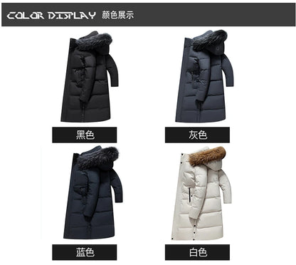 2022 New Men Thickened Down Jacket -30 Winter Warm Down Coat Jacket Men Fashion Long White Duck Hooded Down Parkas Plus Size 4XL