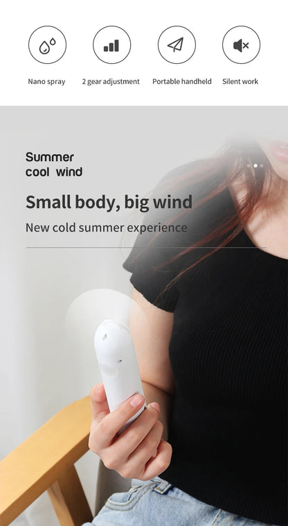 Mini Handheld Fan With Mister USB Nano Spary Diffuser Fold Air Humidifier Ventilador Portable 500Mah Battery Rechargeable Silent