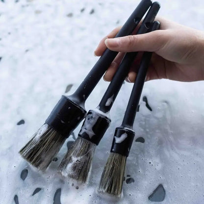 3Pcs Natural Boar Hair Car Detailing Brush Set Soft Bristle Car Cleaning Brush Kits Auto Tire Wheel Wash Exterior Accessories