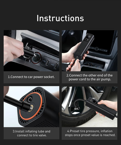 Baseus Inflator Pump 12V Portable Car Air Compressor for Motorcycles Bicycle Boat Tyre Inflator Digital Auto Inflatable Air Pump