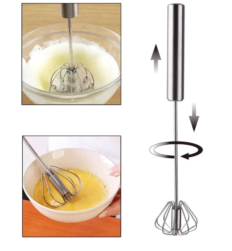 Semi-Automatic Egg Beater Steel Egg Whisk Manual Hand Mixer Self Turning Egg Stirrer Kitchen Accessories Egg Tools 304 Stainless