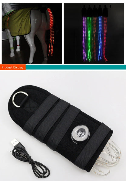 LED Horse Tail Trappings Night Riding Safe Equestrian Flashing Light Bar Harness Equipment Outdoor Sports Horse Tail Decor