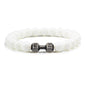 Natural Volcanic Stone Bracelet Men Matte Black Lave White Beads Charm Dumbbell Strand Bracelets Women Barbell Fitness Jewelry
