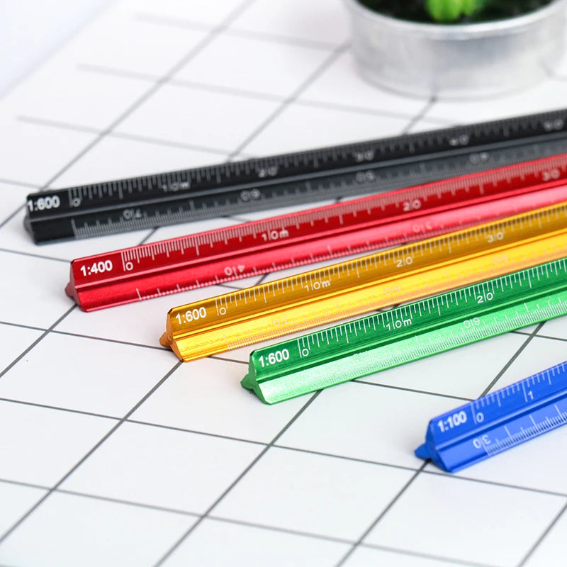 TUTU high quality colorful 15cm aluminum triangular scale ruler aluminum 1:20 - 1:600 alloy metal scale regua desenho H0003