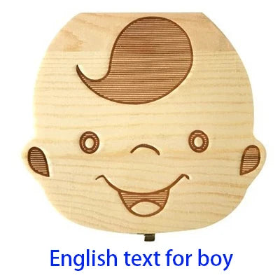 Spanish/English/Portugal/French/Russia Baby Wood Tooth Box Organizer Milk Teeth Storage Collect Teeth Umbilica Lanugo Save Gifts