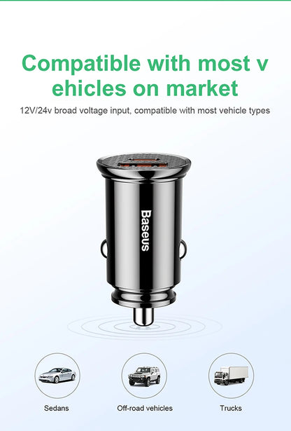 Baseus 30W Car Fast Charger Quick Charge 4.0 3.0 USB Type-C Fast Charging Car Phone Charger For Huawei Xiaomi iPhone 15 14 13 12