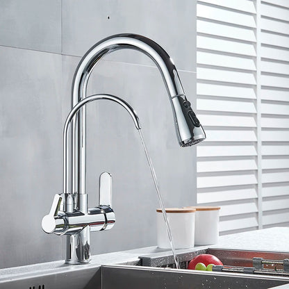 Matte Black Pure Water Kitchen Faucet Dual Handle Hot and Cold Drinking Water Pull Out  Kitchen Mixer Taps