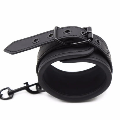 Thierry PU Leather SM Products Wrist Cuffs & Ankle Cuffs & Neck Collar Set, BDSM Bondage Sex Toys, Hancuffs Cosplay Accessories
