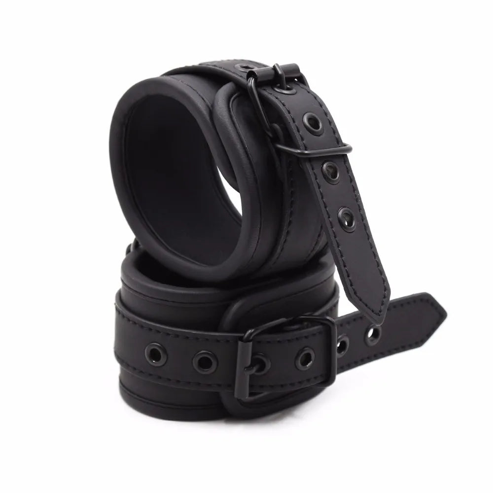 Thierry PU Leather SM Products Wrist Cuffs & Ankle Cuffs & Neck Collar Set, BDSM Bondage Sex Toys, Hancuffs Cosplay Accessories