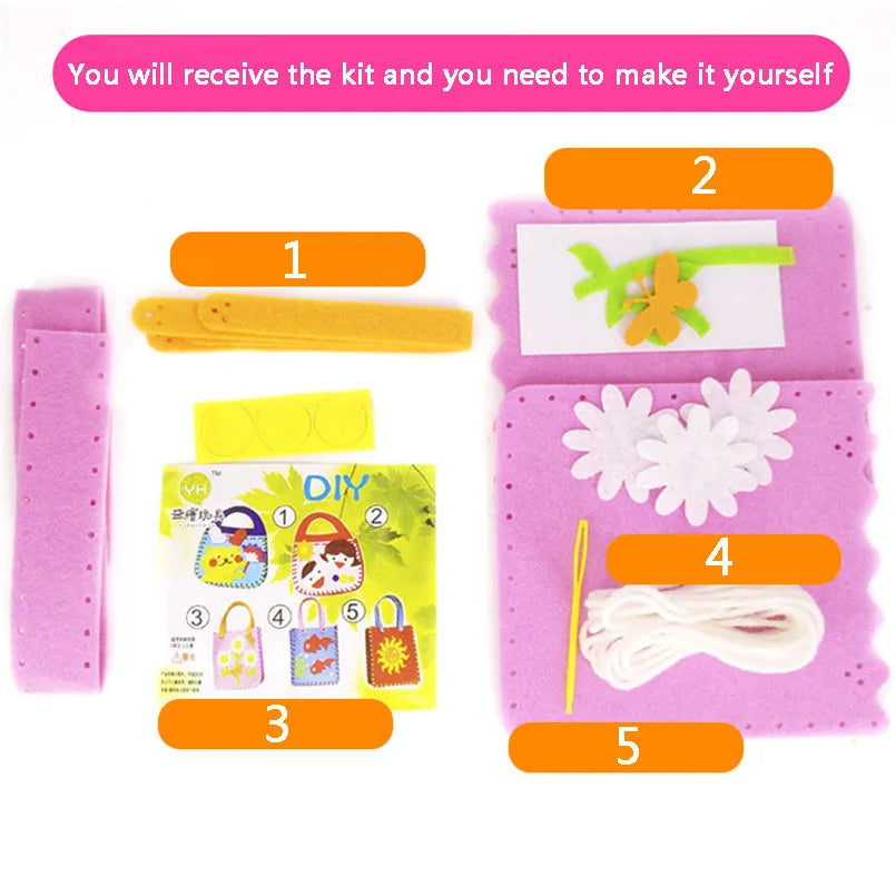 4Pcs Children Cartoon Non-woven Handicraft Toys Kids Handmade Bag DIY Animal Flower Handbags Crafts Art Sewing Toy Craft Decor