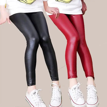 Faux PU Leather Teens Children Kids Girls Leggings Thin Skinny Slim Legging for Spring Autumn