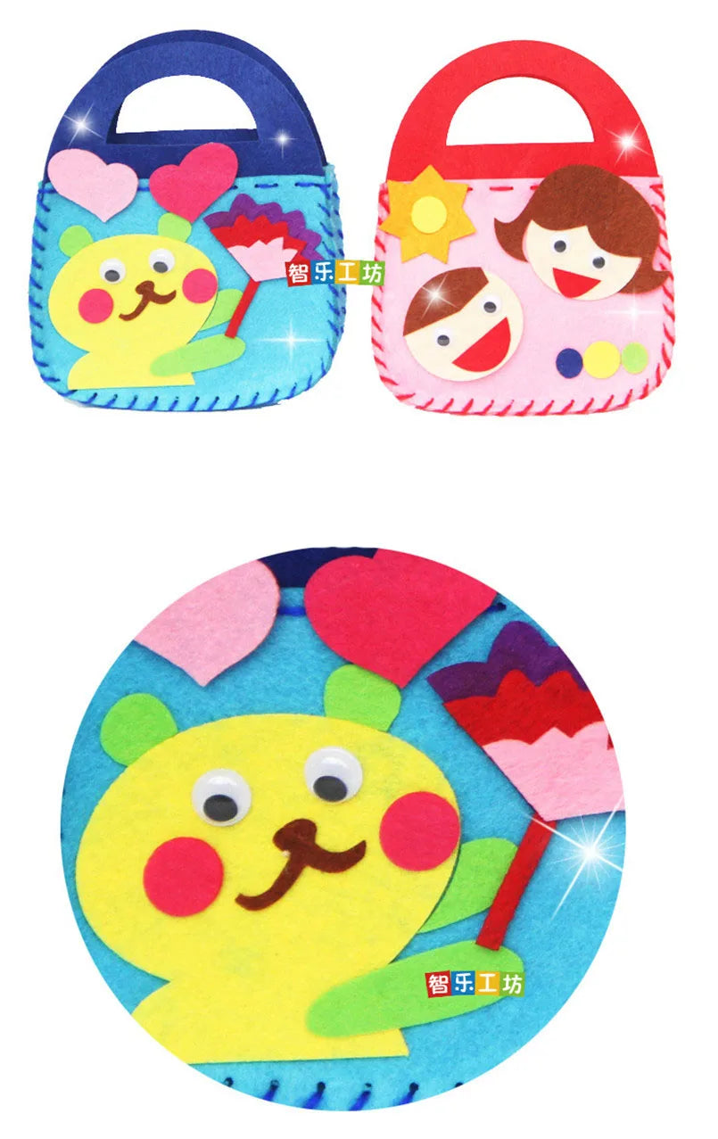 4Pcs Children Cartoon Non-woven Handicraft Toys Kids Handmade Bag DIY Animal Flower Handbags Crafts Art Sewing Toy Craft Decor