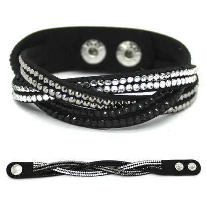 XQNI New Fashion Crystal Bangle Leather Bracelets European Style Adjustable Rhinestone Classic Charm Bracelets For Women Jewelry