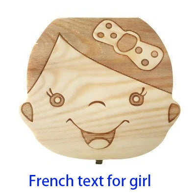 Spanish/English/Portugal/French/Russia Baby Wood Tooth Box Organizer Milk Teeth Storage Collect Teeth Umbilica Lanugo Save Gifts