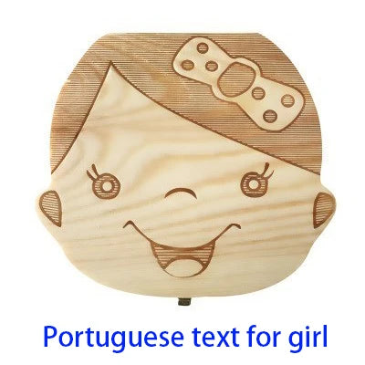 Spanish/English/Portugal/French/Russia Baby Wood Tooth Box Organizer Milk Teeth Storage Collect Teeth Umbilica Lanugo Save Gifts