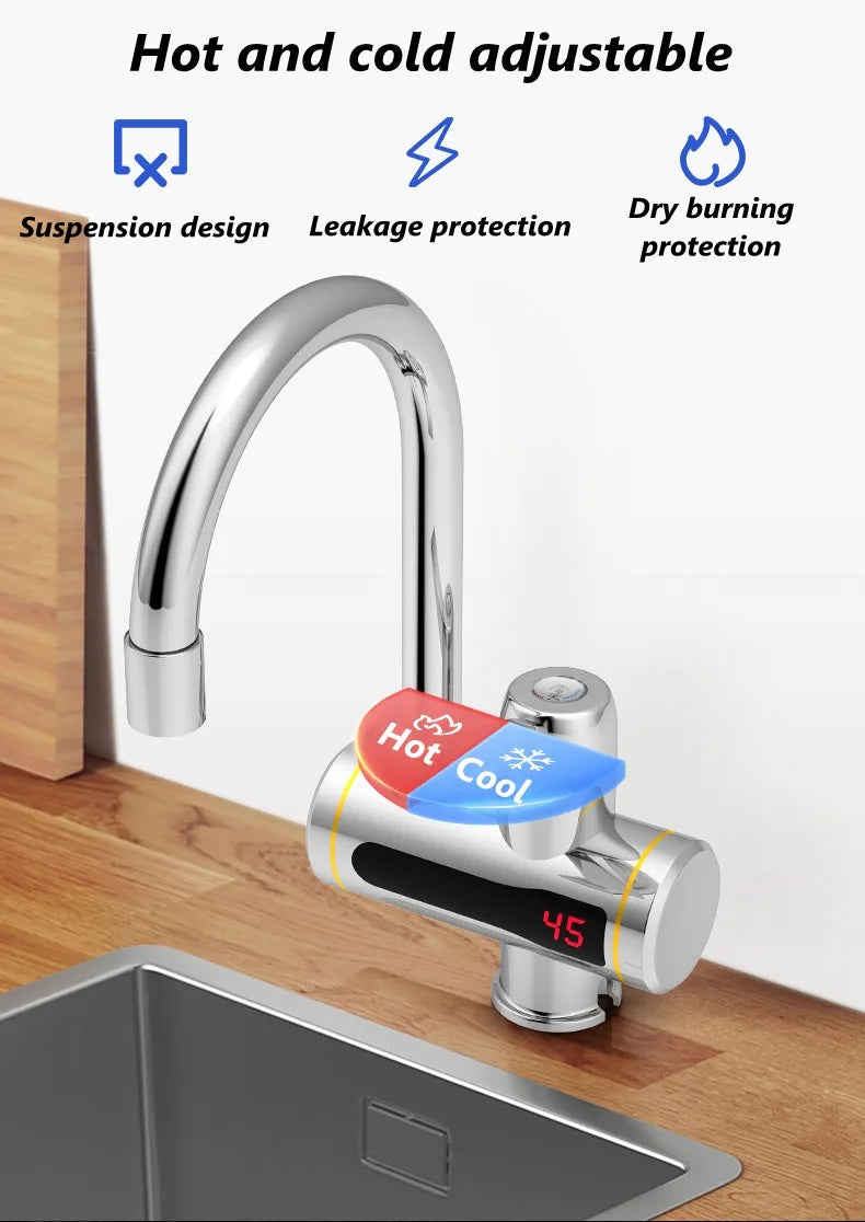 DMWD Tankless Electric Hot Water Heater Universal Hose Faucet Kitchen Instant Heating Tap Water Heater LED Temperature Display