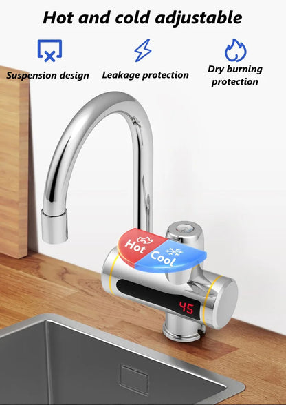 DMWD Tankless Electric Hot Water Heater Universal Hose Faucet Kitchen Instant Heating Tap Water Heater LED Temperature Display