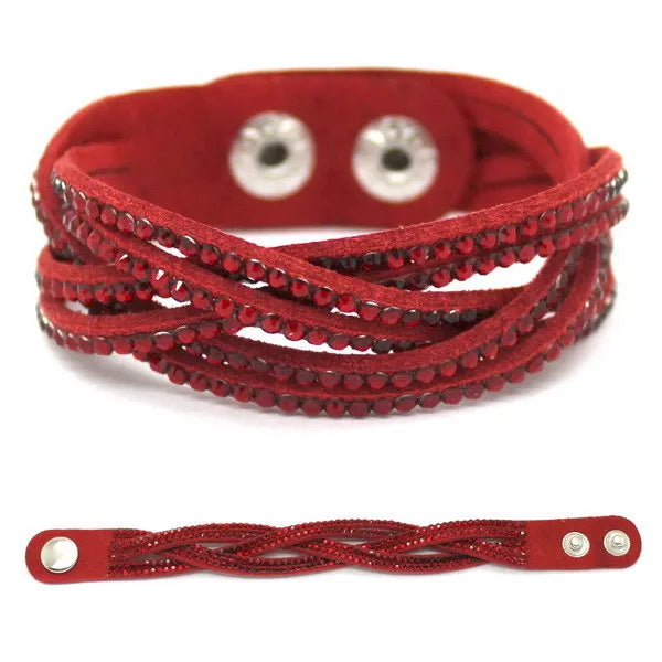 XQNI New Fashion Crystal Bangle Leather Bracelets European Style Adjustable Rhinestone Classic Charm Bracelets For Women Jewelry