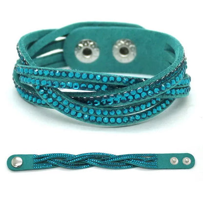 XQNI New Fashion Crystal Bangle Leather Bracelets European Style Adjustable Rhinestone Classic Charm Bracelets For Women Jewelry