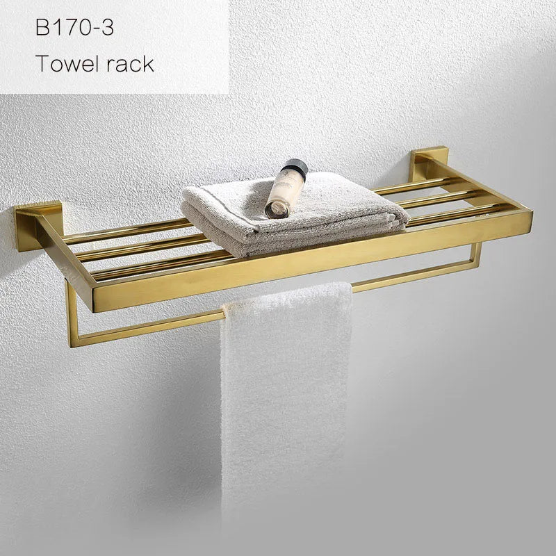 Gold Brushed Bathroom Accessories Hardware Towel Bar Rail Toilet Paper Holder Towel Rack Hook Soap Dish Toilet Brush