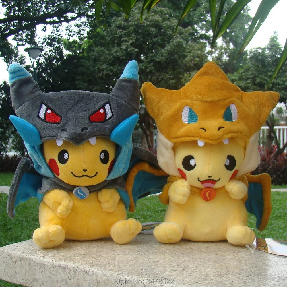 4 Styles Cosplay Pokemon Plush Mega Shiny Charizard XY Pikachu Cloak Stuffed Toy Cartoon Soft Doll