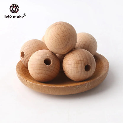 Let's Make 100Pcs Wooden Teether Chewable 8-20mm Round Beads Ecofriendly Unfinished Beech Beads DIY Craft Wooden Gift