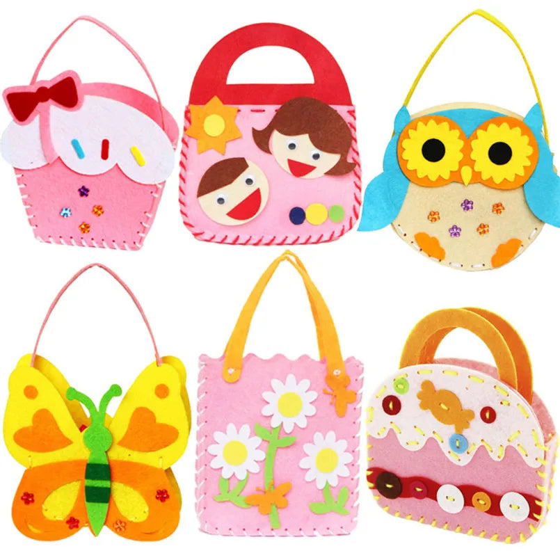 4Pcs Children Cartoon Non-woven Handicraft Toys Kids Handmade Bag DIY Animal Flower Handbags Crafts Art Sewing Toy Craft Decor