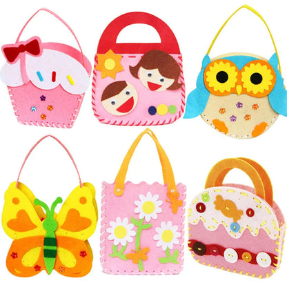 4Pcs Children Cartoon Non-woven Handicraft Toys Kids Handmade Bag DIY Animal Flower Handbags Crafts Art Sewing Toy Craft Decor