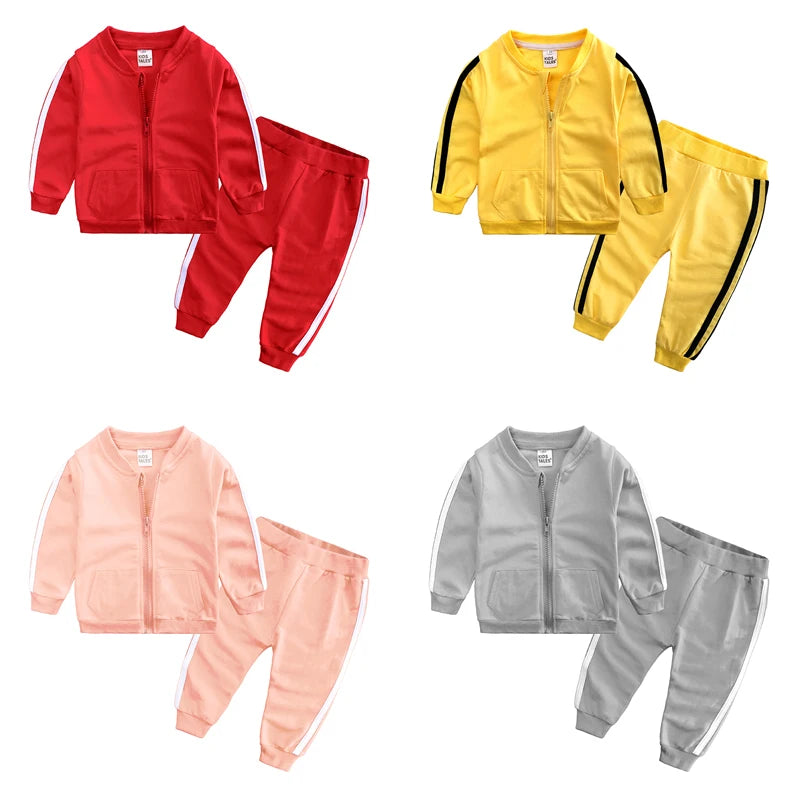 Autumn Fashion Baby Girl Clothes Cotton Long Sleeve Solid Zipper Jacket+Pants 2pcs Bebes Tracksuit Baby Boy Clothing Set  Cool