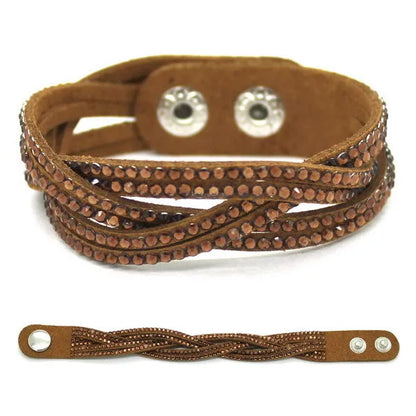 XQNI New Fashion Crystal Bangle Leather Bracelets European Style Adjustable Rhinestone Classic Charm Bracelets For Women Jewelry