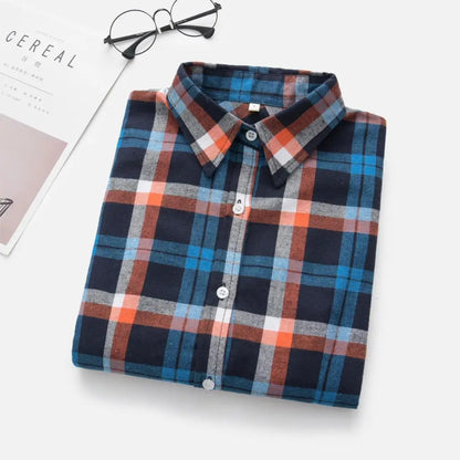 2023 Women Blouses Brand New Excellent Quality Flannel Red Plaid Shirt Women Cotton Casual Long Sleeve Shirt Tops Lady Clothes