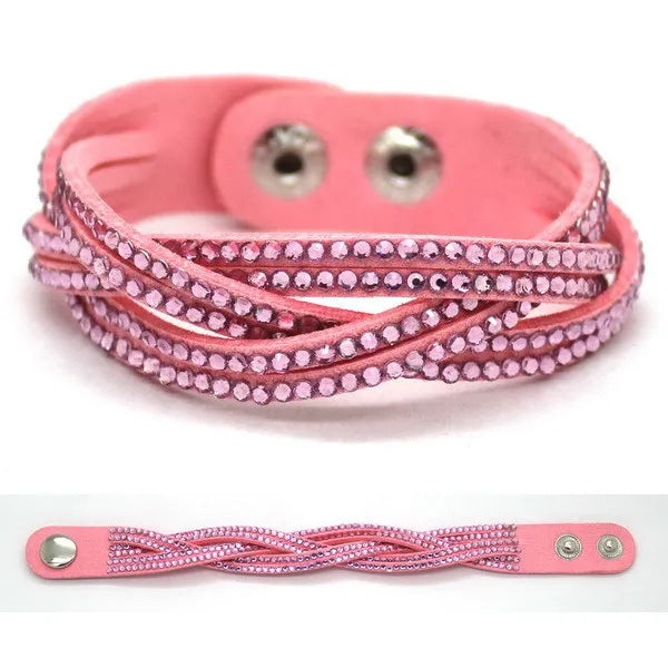 XQNI New Fashion Crystal Bangle Leather Bracelets European Style Adjustable Rhinestone Classic Charm Bracelets For Women Jewelry