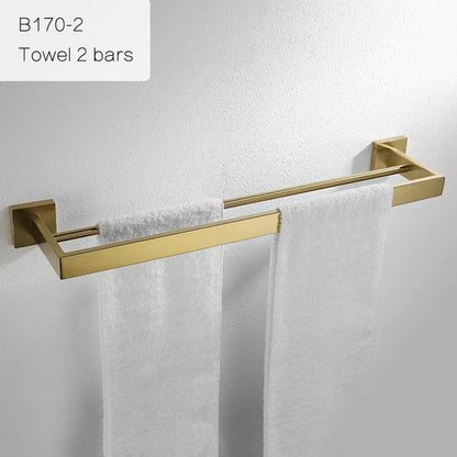 Gold Brushed Bathroom Accessories Hardware Towel Bar Rail Toilet Paper Holder Towel Rack Hook Soap Dish Toilet Brush