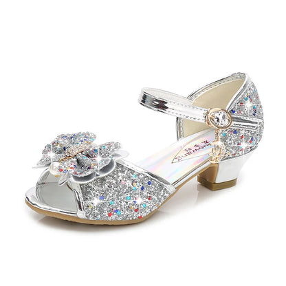 Princess Girls Party Shoes Children Sandals Colorful Sequins High Heels Shoes Girls Sandals Peep Toe Summer Kids Shoes CSH813
