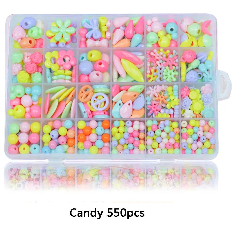 550-700PCS DIY Colorful Acrylic Beads Girls Puzzle Toy Jewelry Necklace Bracelet Handmade String Bead Girl Children Making Toys