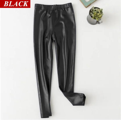 Faux PU Leather Teens Children Kids Girls Leggings Thin Skinny Slim Legging for Spring Autumn