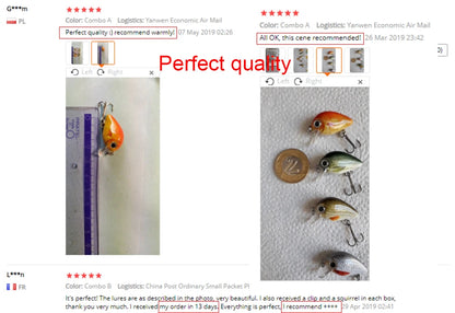 TREHOOK 5pcs 1.5g 3cm Mini Wobblers/Crankbait Fishing Lure Artificial Bait Hard Floating Wobbler for Fish Bass Fishing Tackle