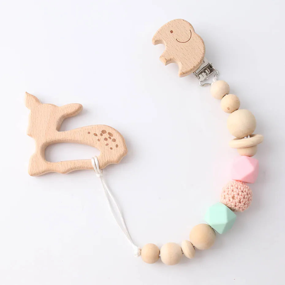 10pc Wooden Teether Animals Beech Teething Grasping Wooden Animal Toy Rodent Baby Teether Pendant DIY  Pacifier Chain Kids Goods