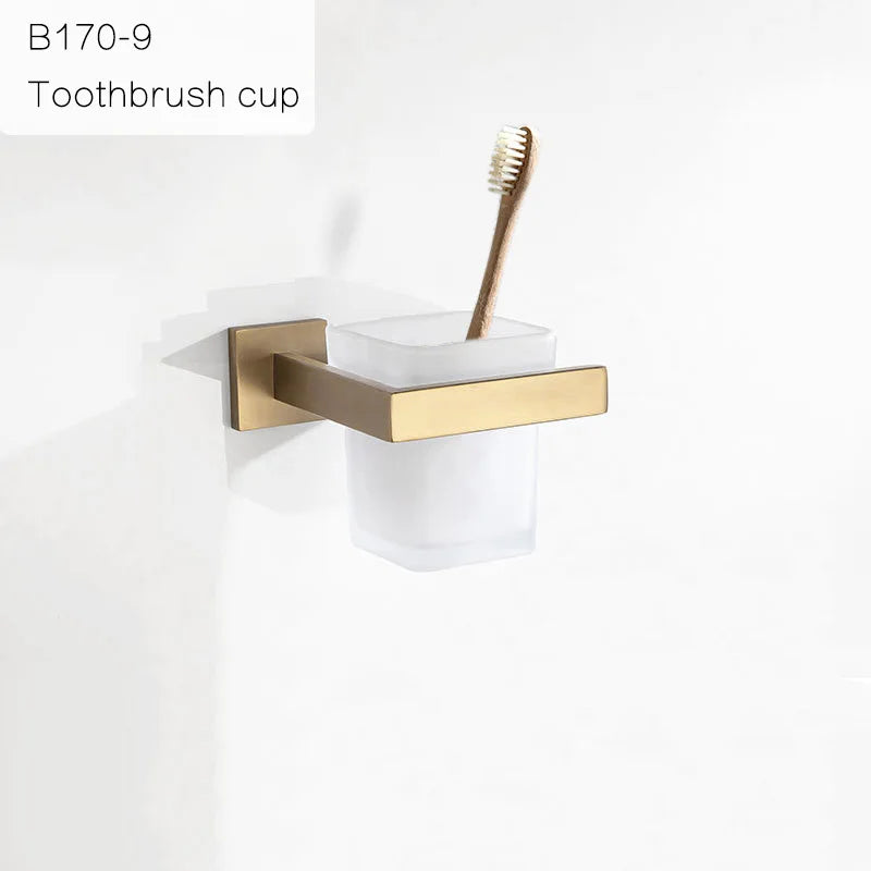 Gold Brushed Bathroom Accessories Hardware Towel Bar Rail Toilet Paper Holder Towel Rack Hook Soap Dish Toilet Brush