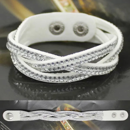 XQNI New Fashion Crystal Bangle Leather Bracelets European Style Adjustable Rhinestone Classic Charm Bracelets For Women Jewelry