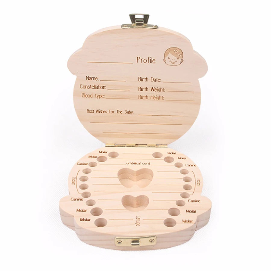 Spanish/English/Portugal/French/Russia Baby Wood Tooth Box Organizer Milk Teeth Storage Collect Teeth Umbilica Lanugo Save Gifts
