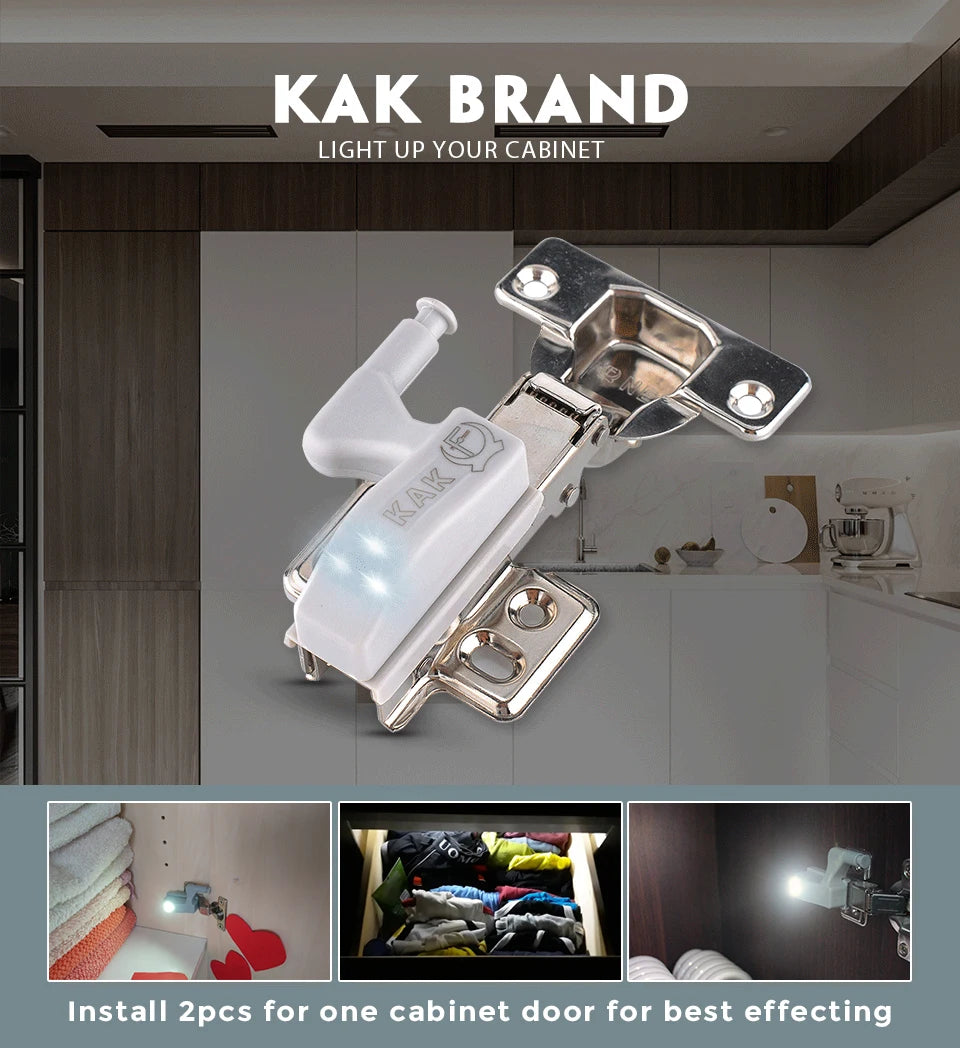KAK Universal Hinge Light Kitchen Bedroom Living Room Cabinet Cupboard Wardrobe 0.25W Inner LED Sensor Light Furniture Hardware