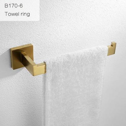 Gold Brushed Bathroom Accessories Hardware Towel Bar Rail Toilet Paper Holder Towel Rack Hook Soap Dish Toilet Brush