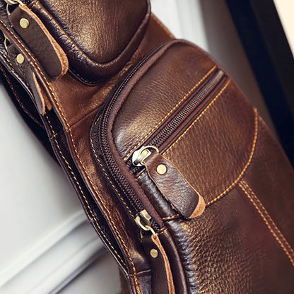Men Cross Body Shoulder Sling Backpack Chest Bag Pouch Genuine Leather Casual Travel Retro Male Crossbody Messenger Side Bags