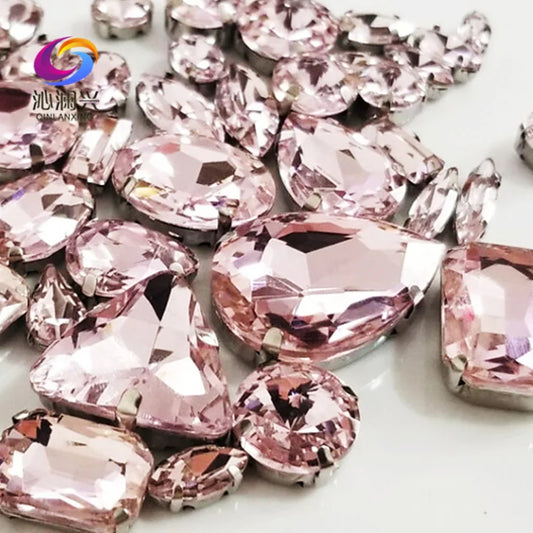 Mixed Shape 68pcs Pink High Quality Glass Crystal Rhinestones, Sew on Stones Use for Needlework, Diy/Clothing Accessories
