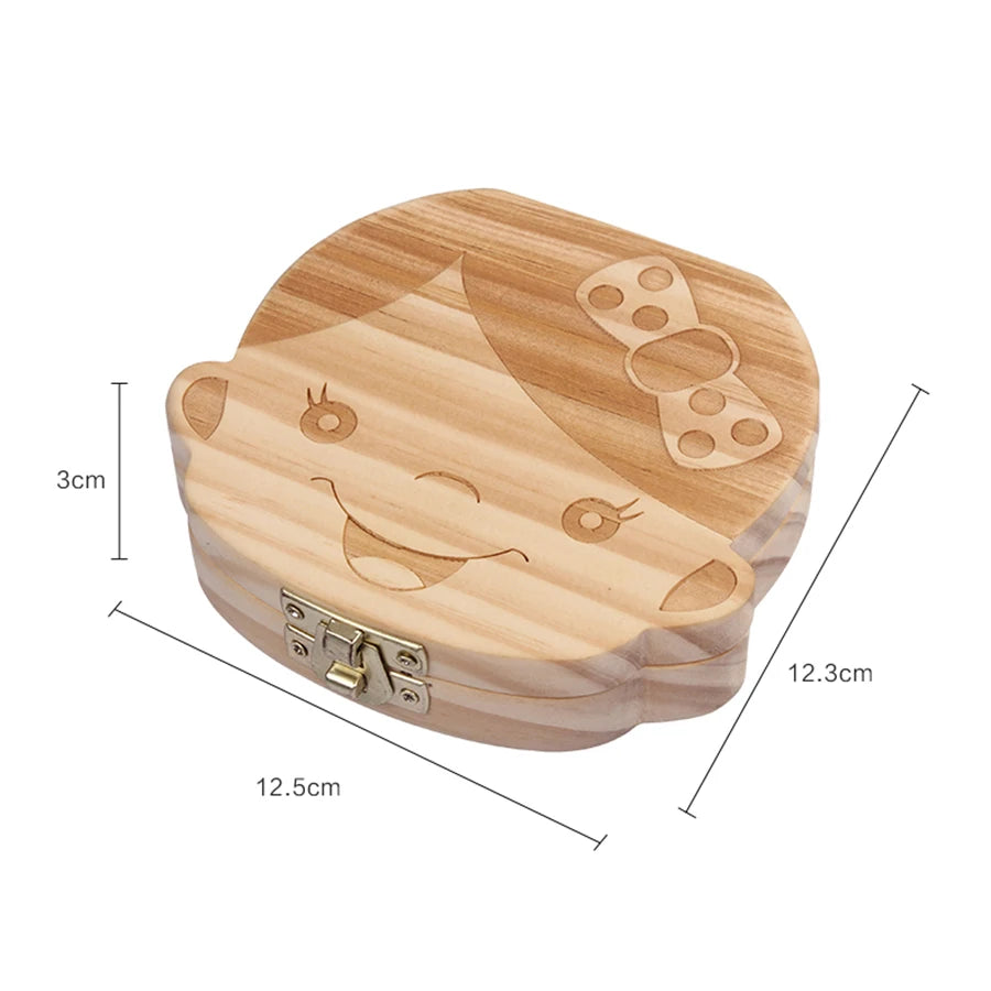 Spanish/English/Portugal/French/Russia Baby Wood Tooth Box Organizer Milk Teeth Storage Collect Teeth Umbilica Lanugo Save Gifts