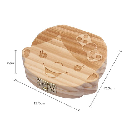 Spanish/English/Portugal/French/Russia Baby Wood Tooth Box Organizer Milk Teeth Storage Collect Teeth Umbilica Lanugo Save Gifts