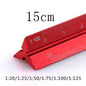 TUTU high quality colorful 15cm aluminum triangular scale ruler aluminum 1:20 - 1:600 alloy metal scale regua desenho H0003