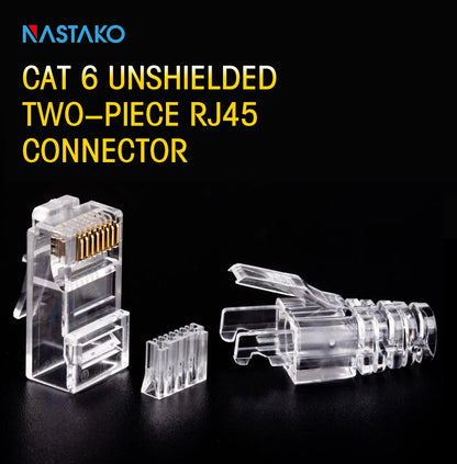 NASTAKO 20/50/100pcs Cat6 RJ45 Connector UTP Cable Ethernet Jack 8P8C Network CAT6 Cat5e Modular Plugs with 6.5mm RJ45 Caps
